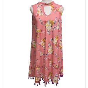 SIMPLY SOUTHERN Sleeveless Dress with Key-hole Neckline and Fringe Size Small
